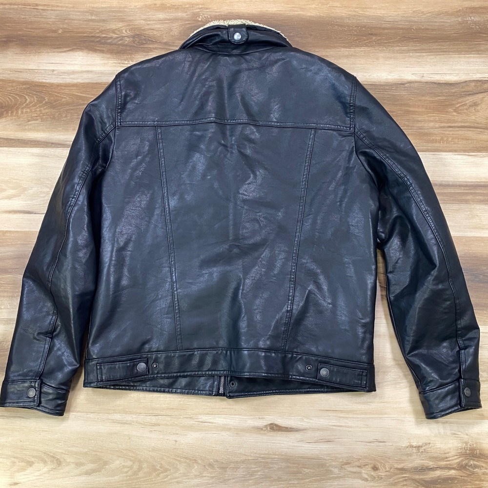 Levi's Trucker Jacket Mens L Sherpa Faux Leather Heritage Workwear Black Bomber - Picture 11 of 13